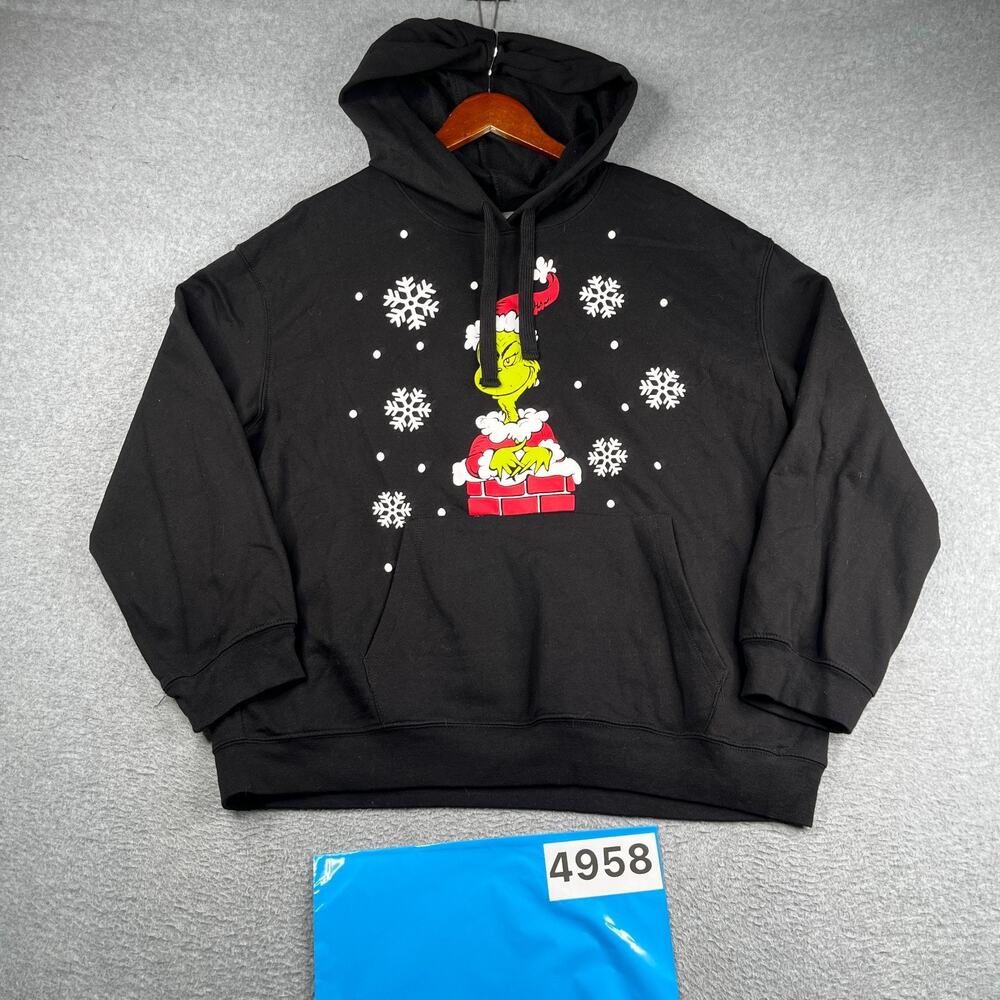 The Grinch Graphic Print Hoodie Sweatshirt Black Pullover Mens 3XL Christmas